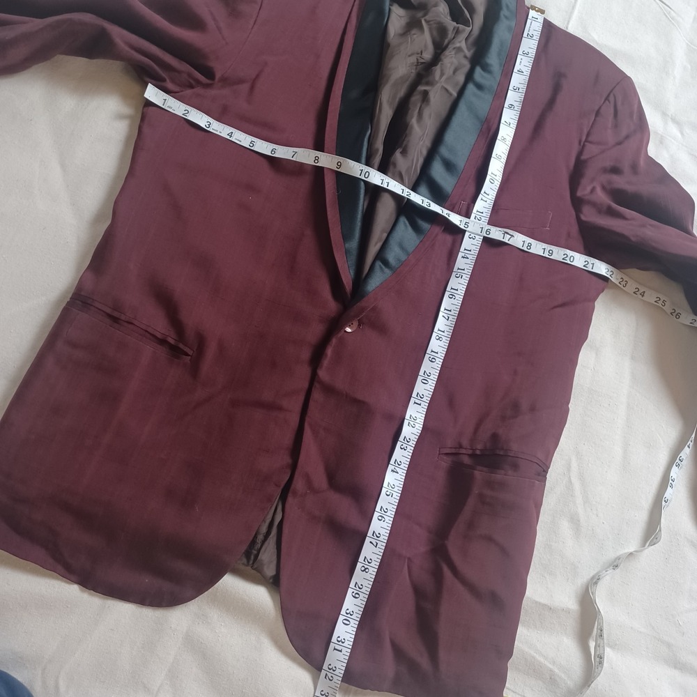 Vtg Mid Century Crimson Satin Evening Smoking‎ Dinner Jacket Formal Shawl Jacket - Picture 16 of 16